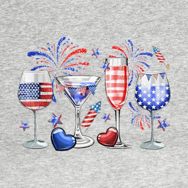 4th Of July Wine Glasses, Independence Day, USA Flag by MichaelStores